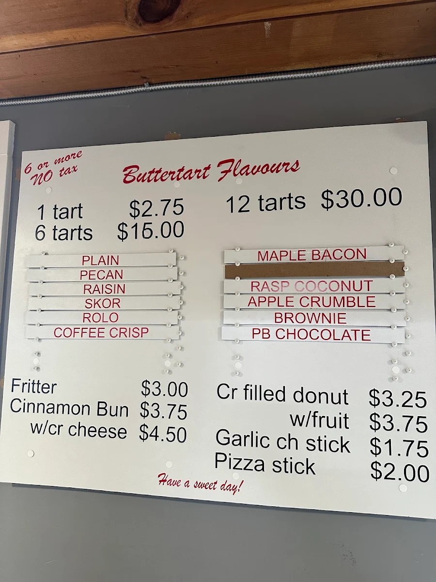 Menu, Kawartha Sweets & Eats