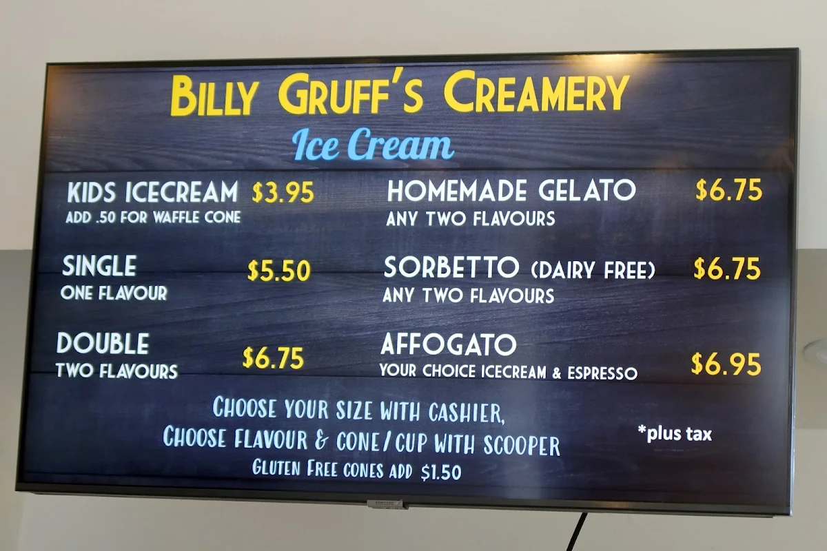 Menu, Billy Gruff Creamery & Bistro