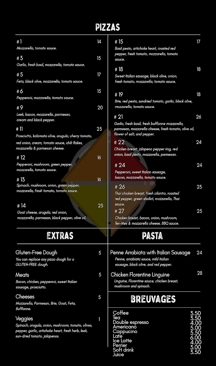 Menu, Pizza & Cie