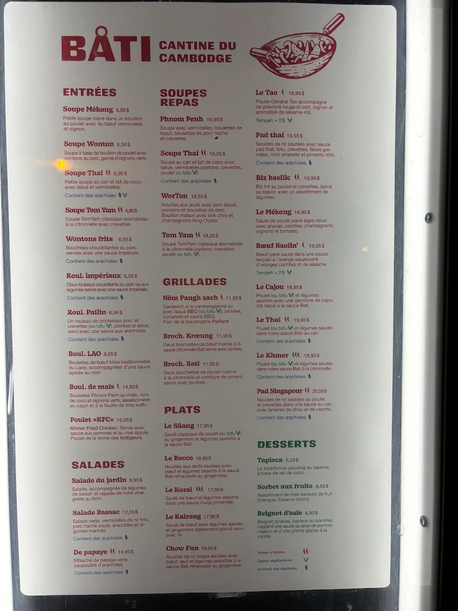 Menu, Bati Cantine Cambodgienne