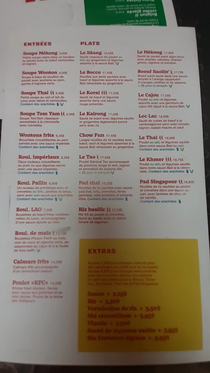 Menu, Bati Cantine Cambodgienne
