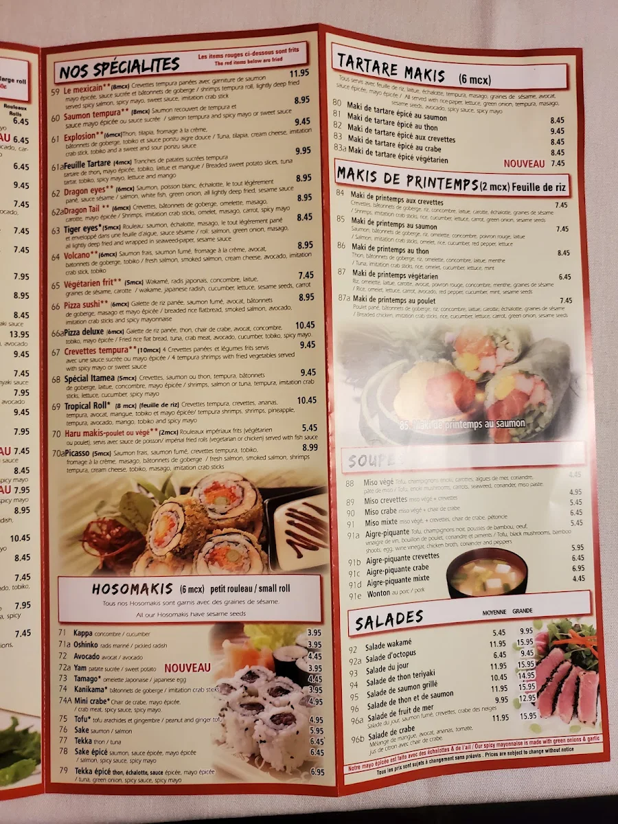 Menu, Restaurant Itamea