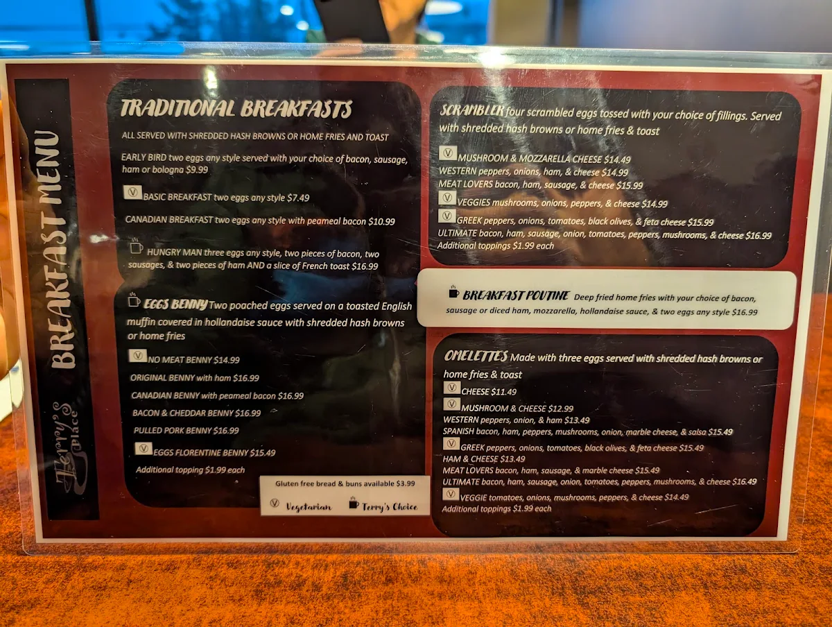 Menu, Terry's Place