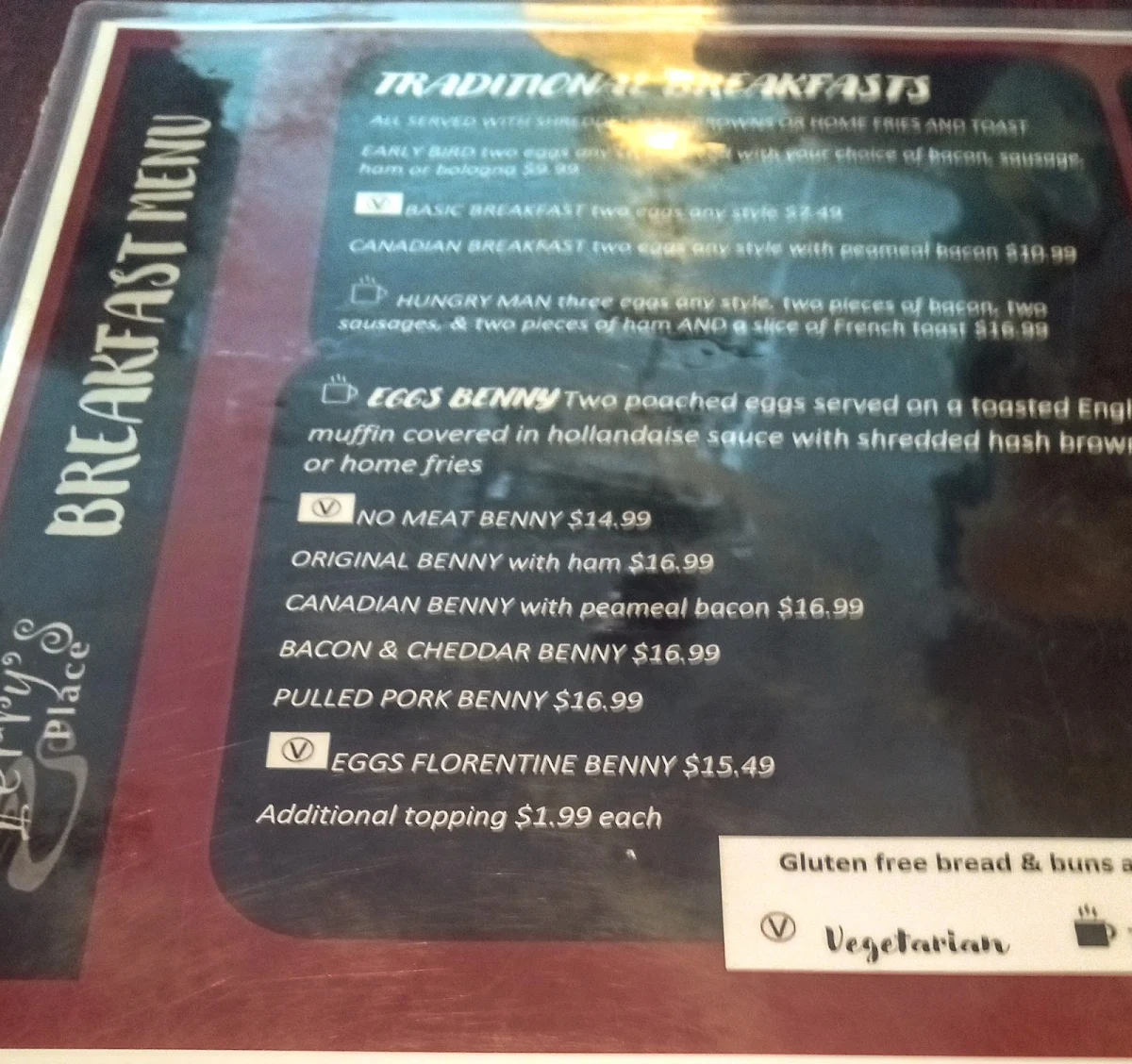 Menu, Terry's Place