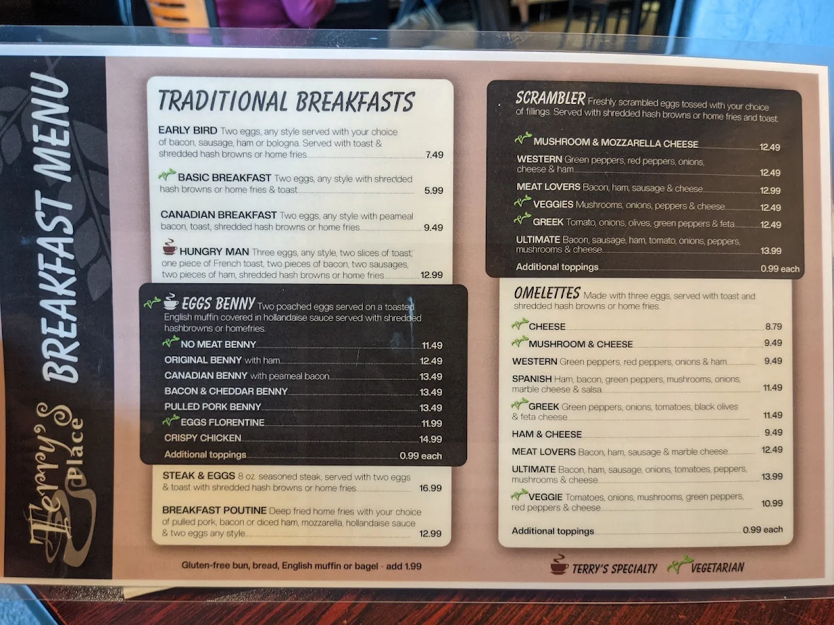 Menu, Terry's Place