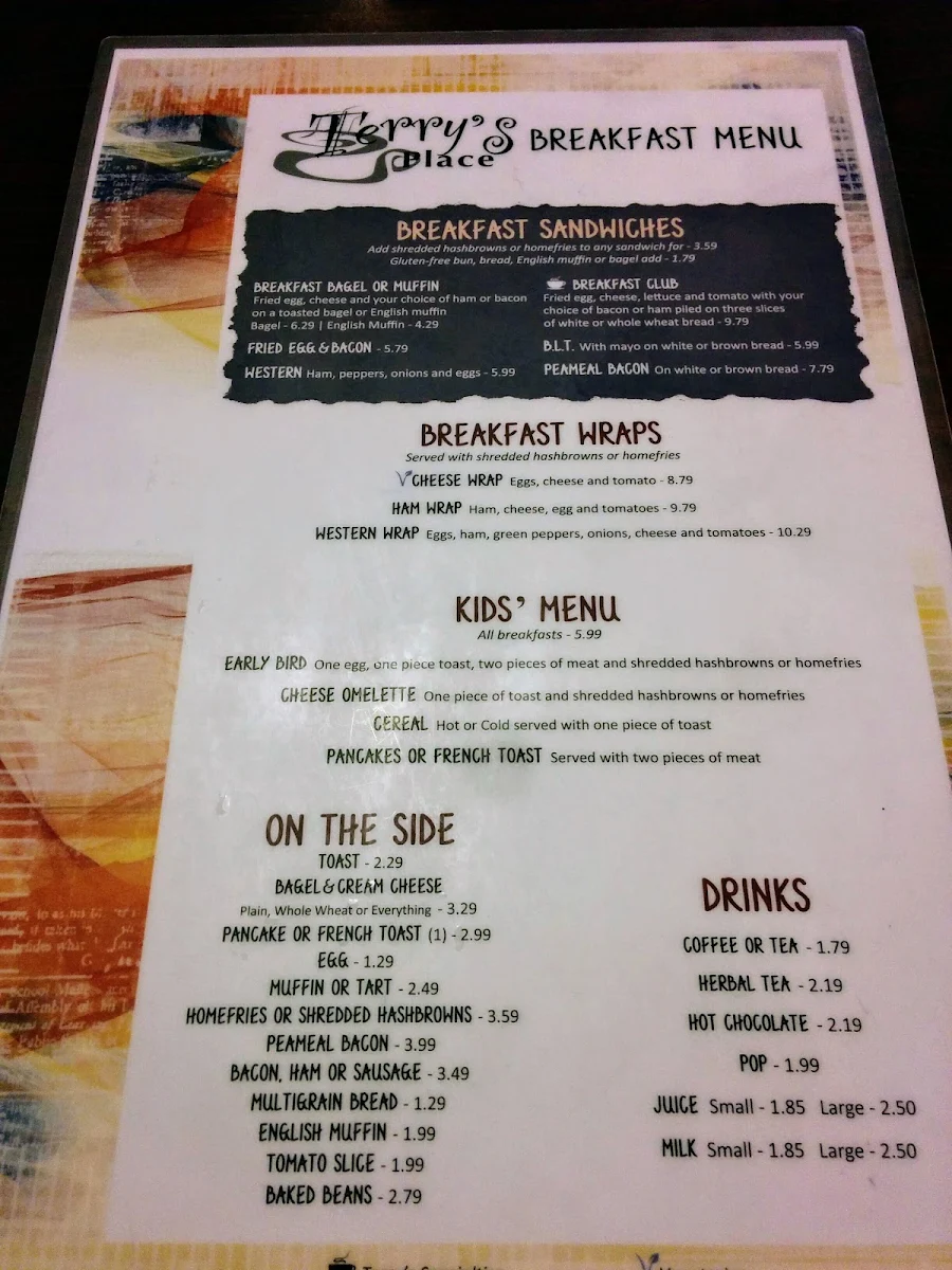 Menu, Terry's Place
