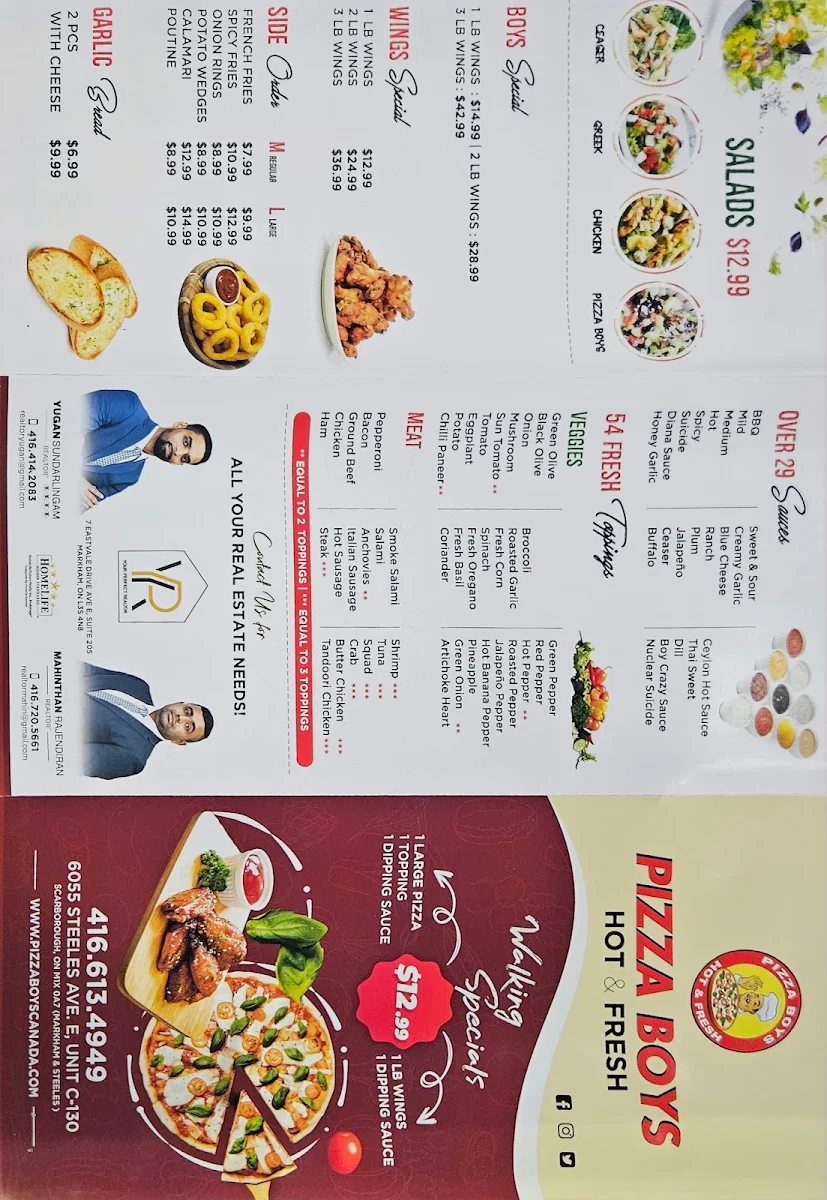 Menu, Pizzaboys Canada