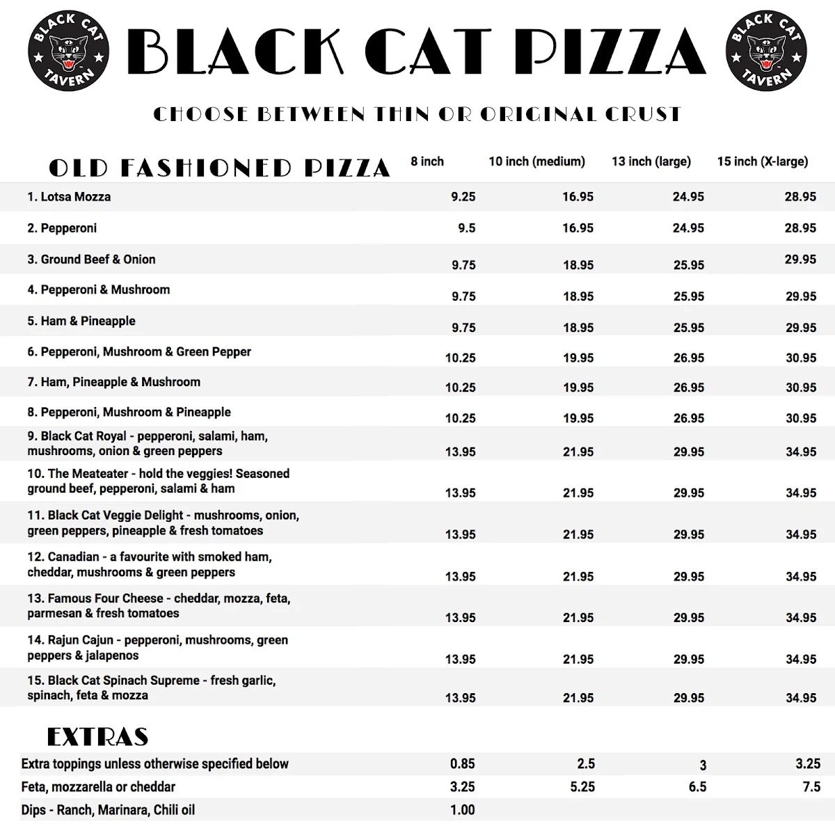 Menu, Black Cat Tavern