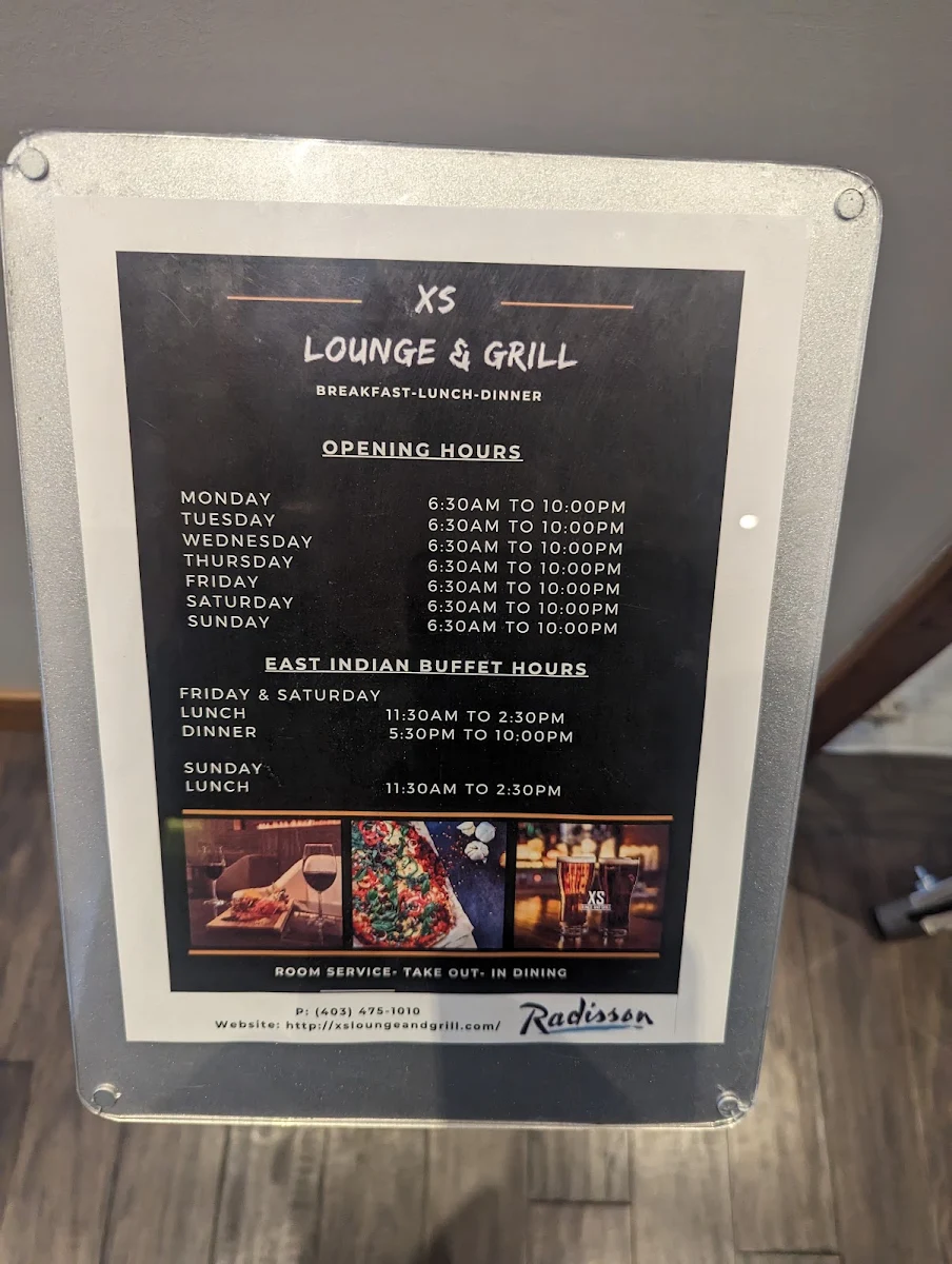 Menu, XS Lounge and Grill