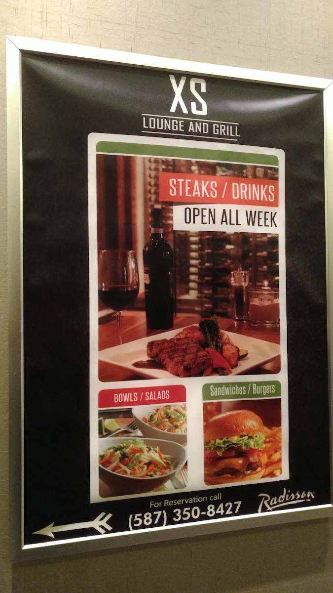 Menu, XS Lounge and Grill