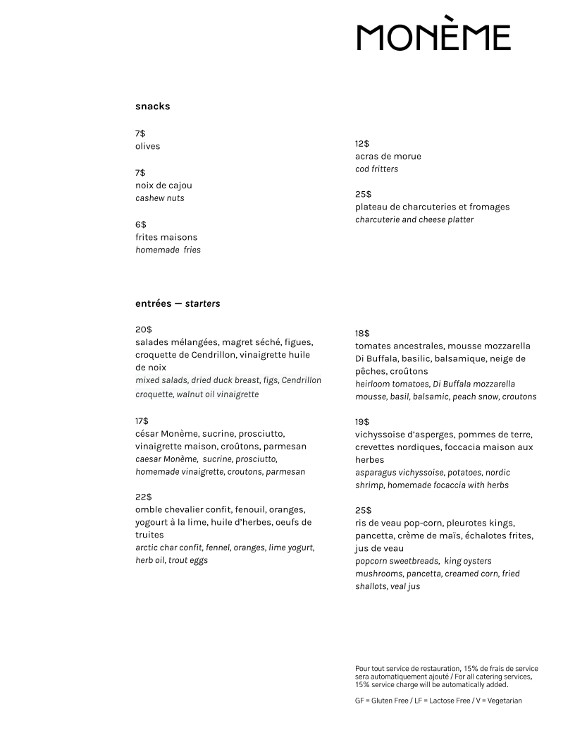 Menu, Monème