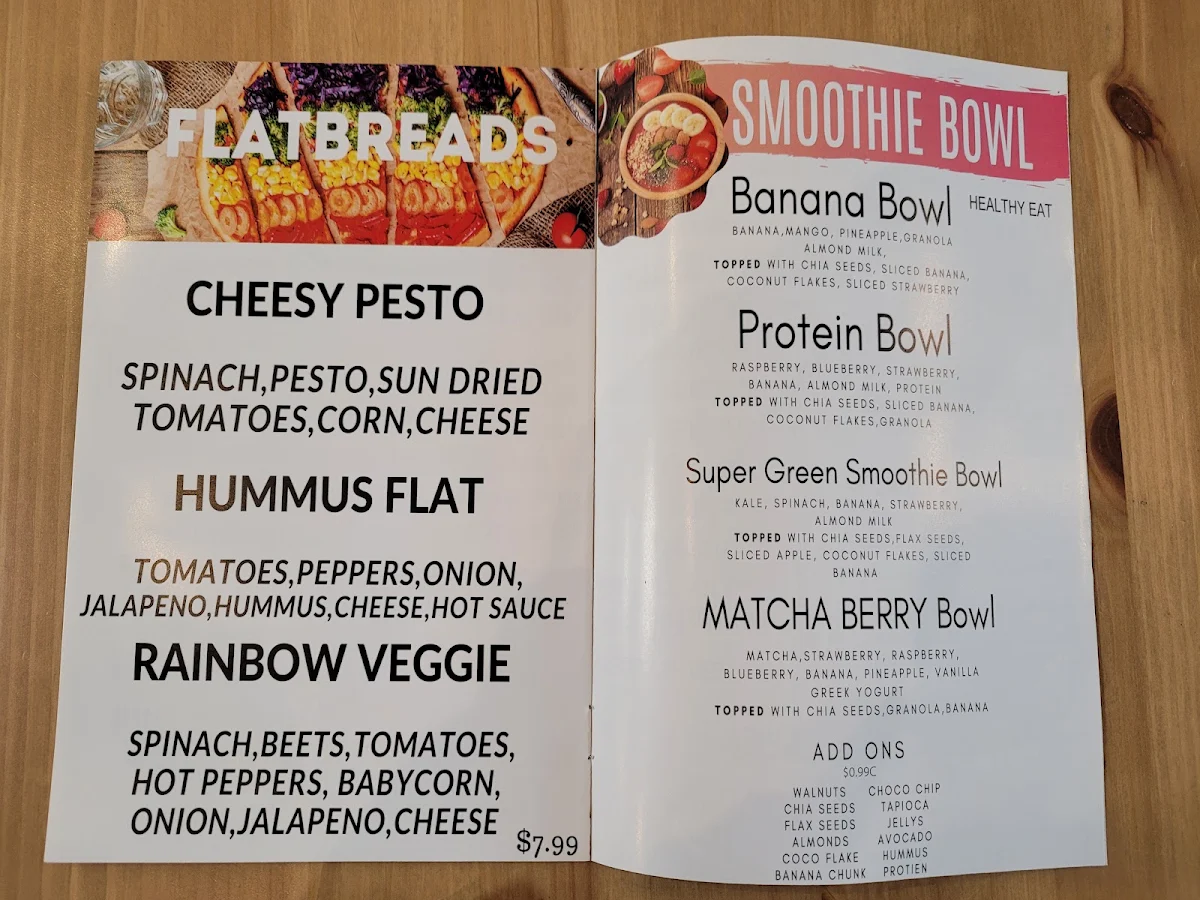 Menu, Trish juice Vancouver BC