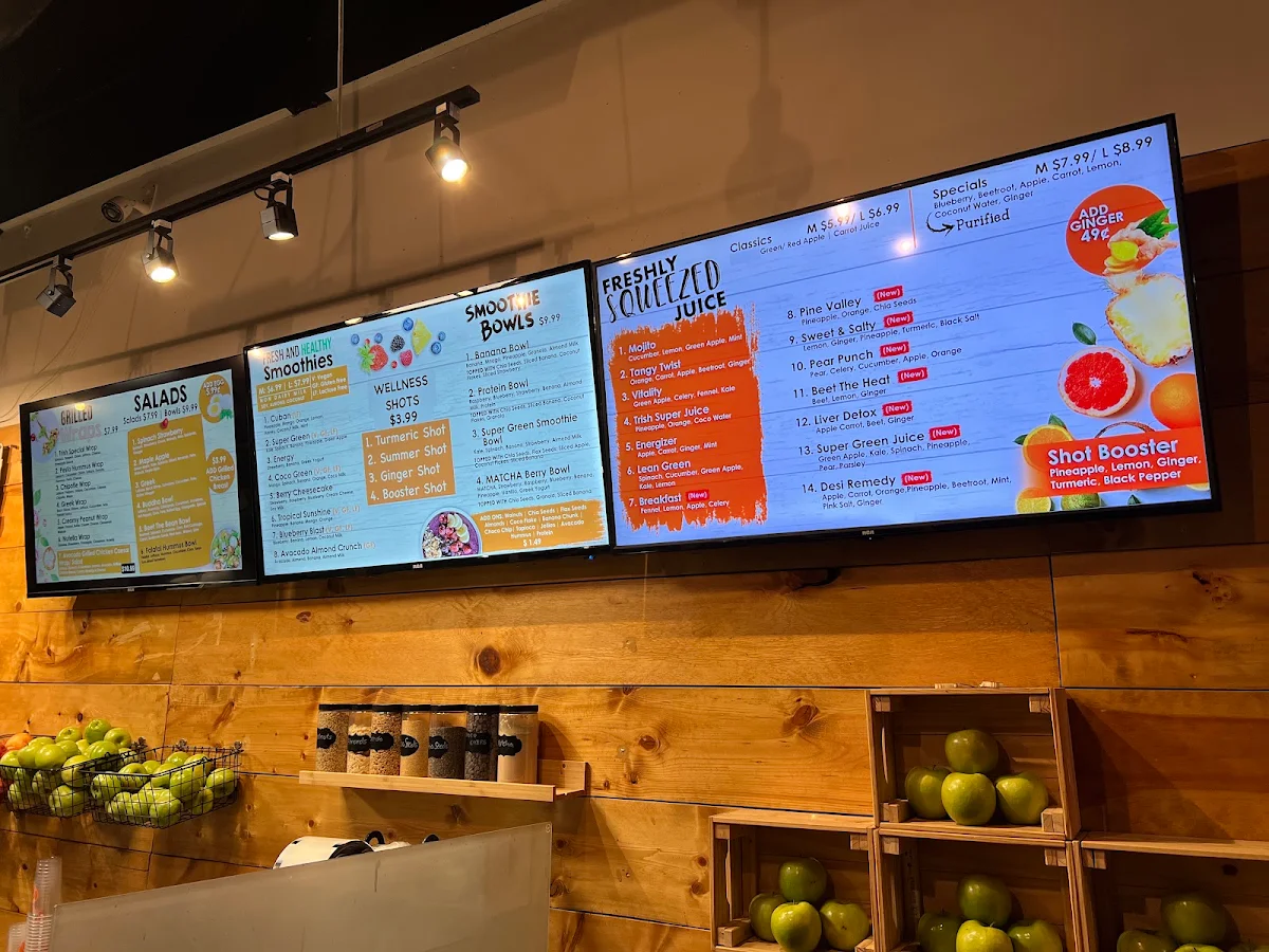 Menu, Trish juice Vancouver BC