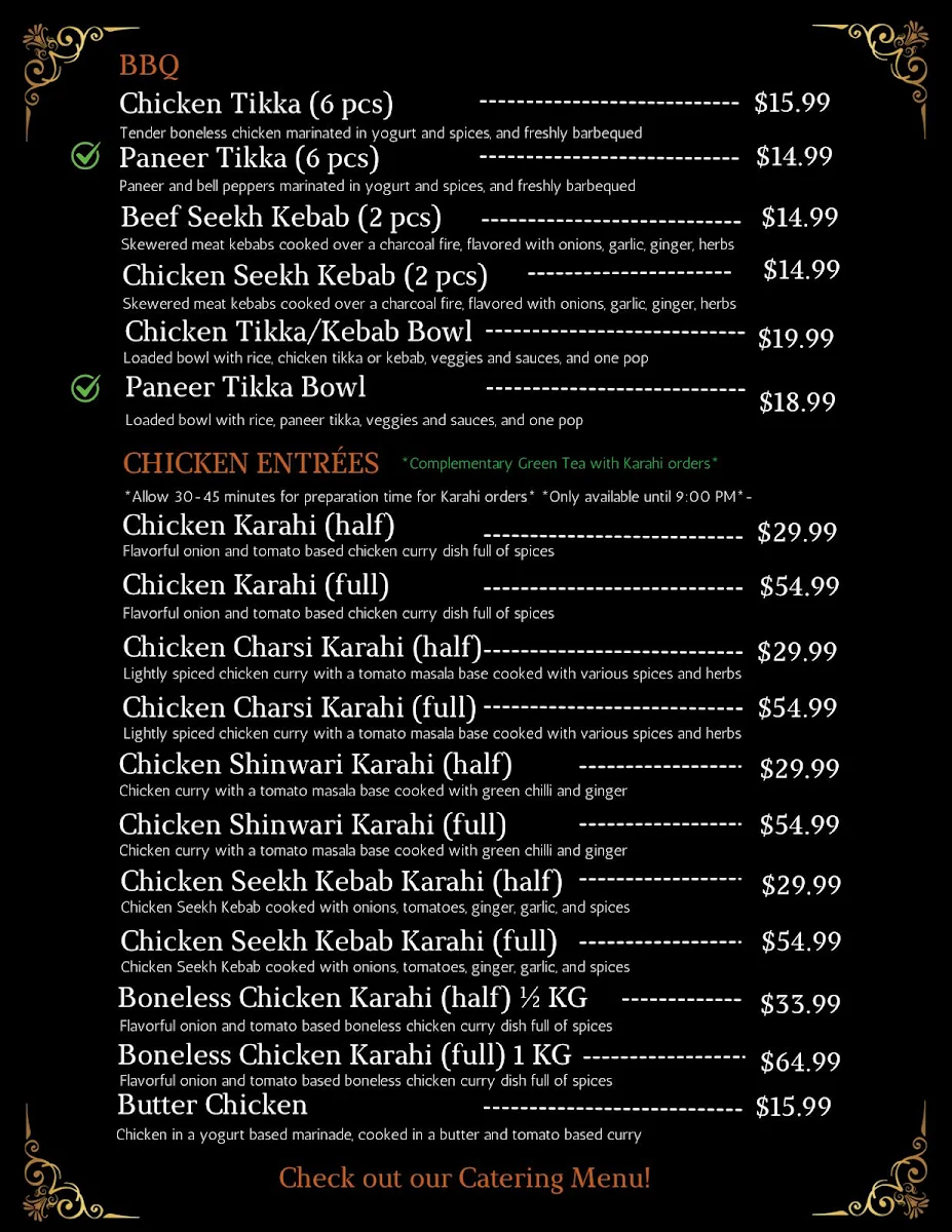Menu, Karahi Guys Restaurant