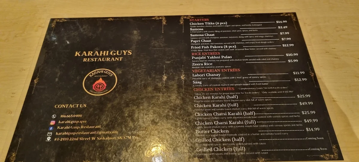 Menu, Karahi Guys Restaurant
