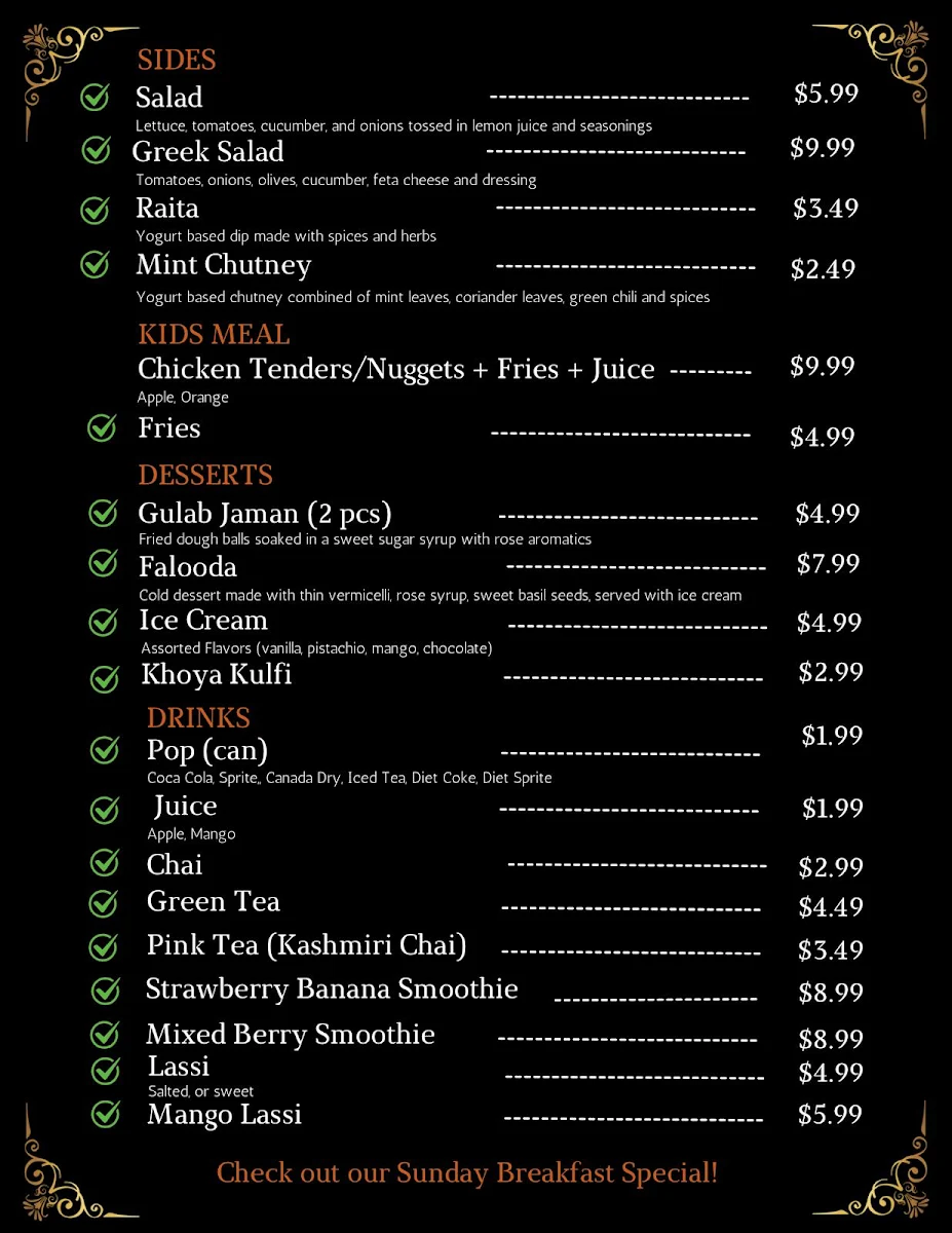 Menu, Karahi Guys Restaurant