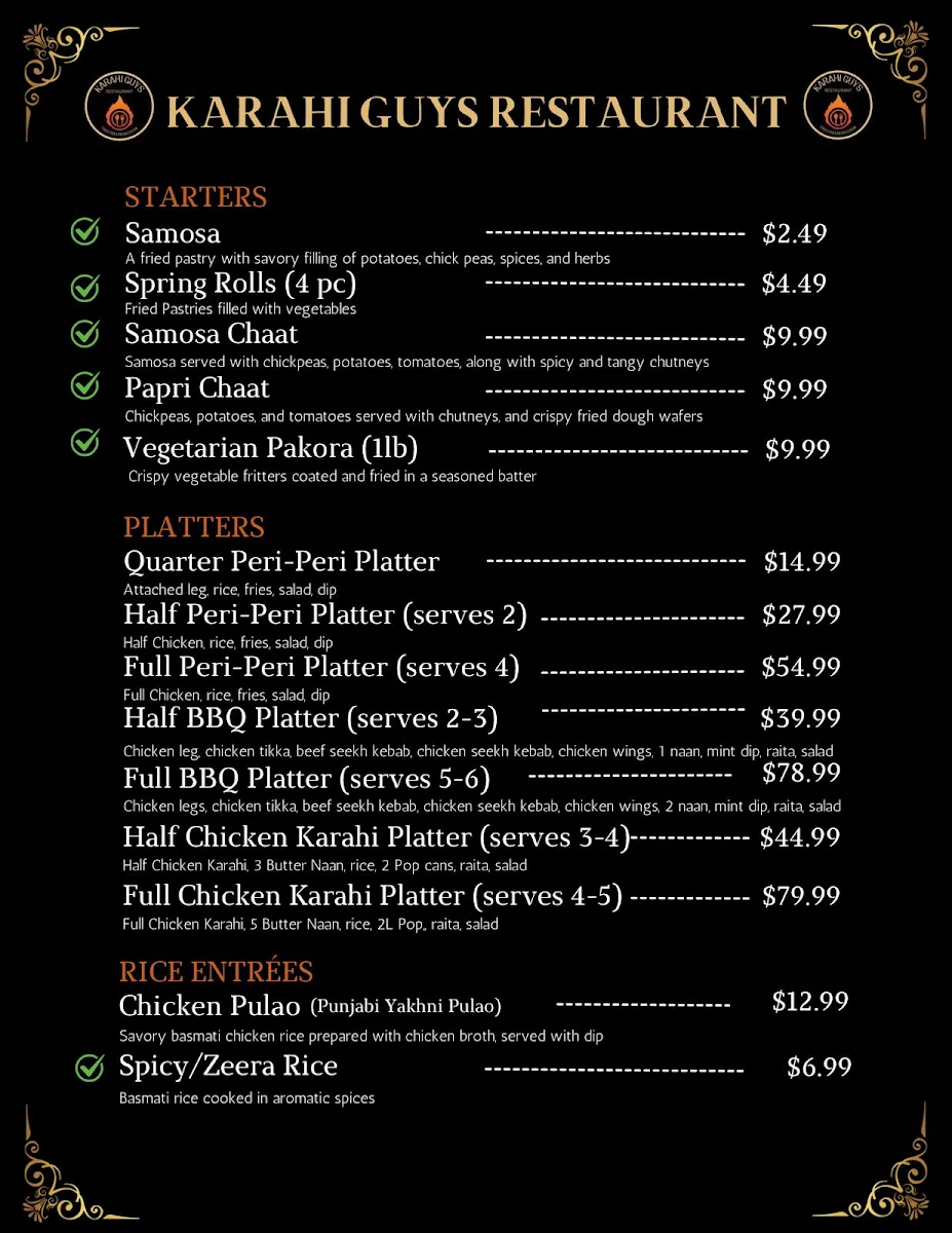 Menu, Karahi Guys Restaurant