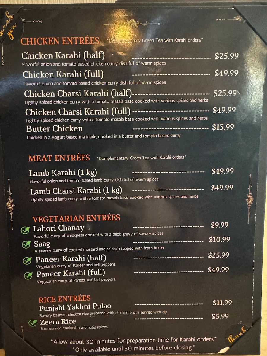 Menu, Karahi Guys Restaurant