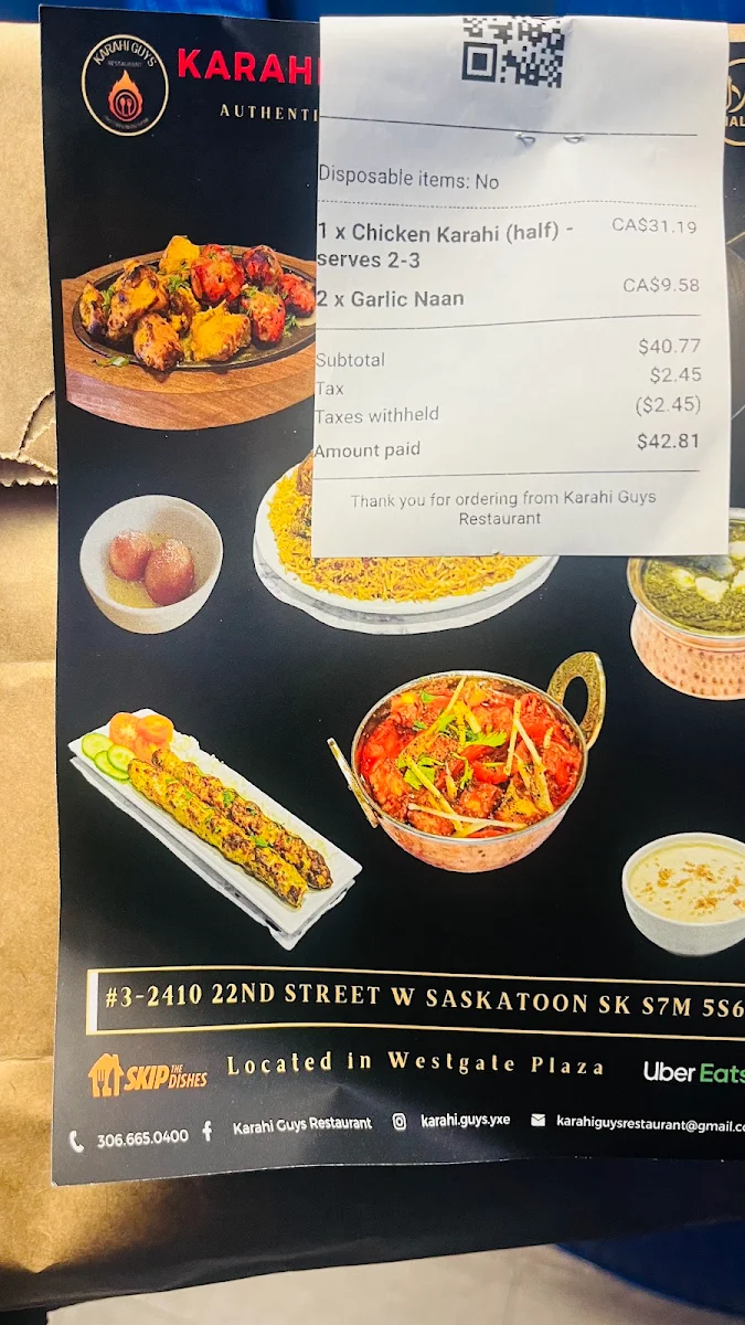 Menu, Karahi Guys Restaurant