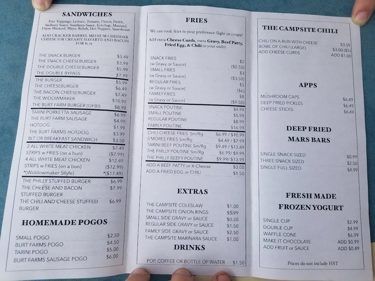 Menu, The Campsite Chipstand