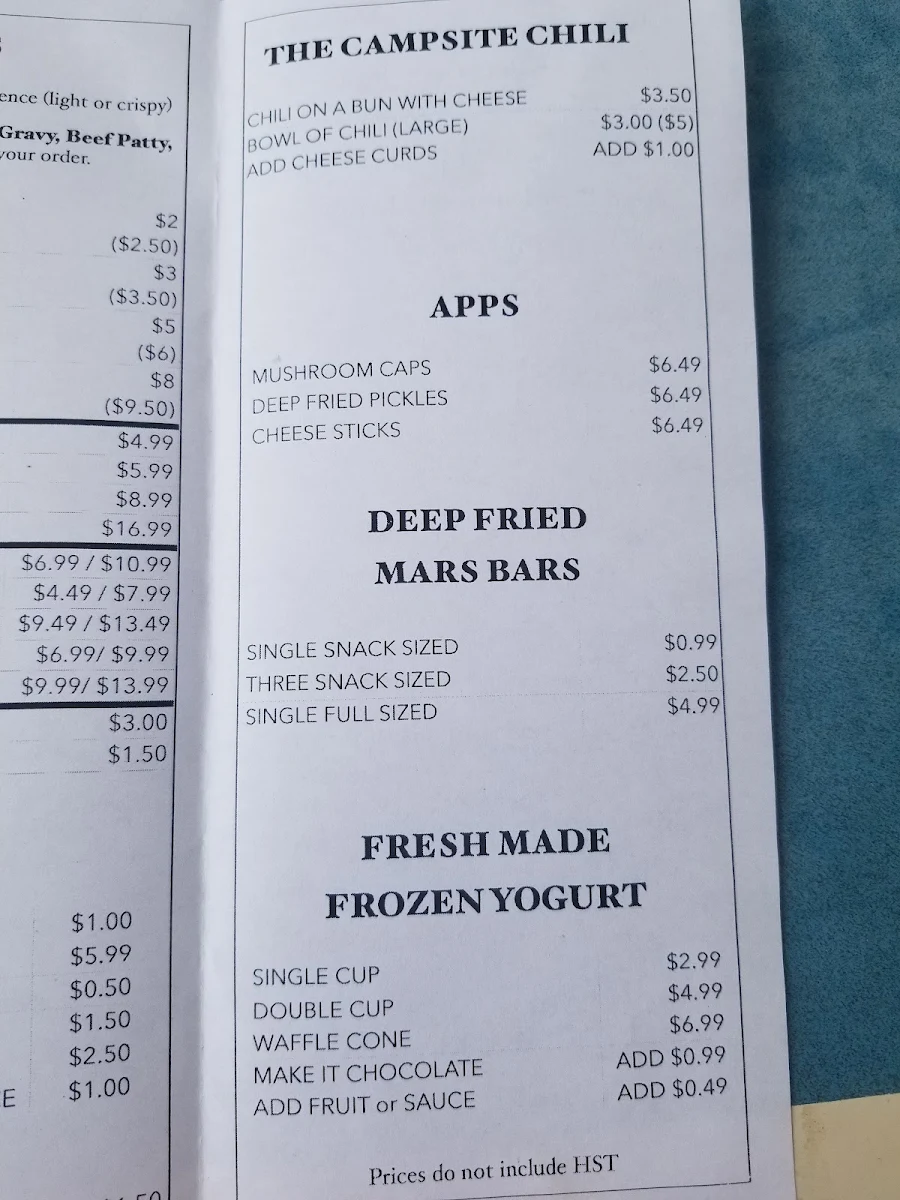 Menu, The Campsite Chipstand