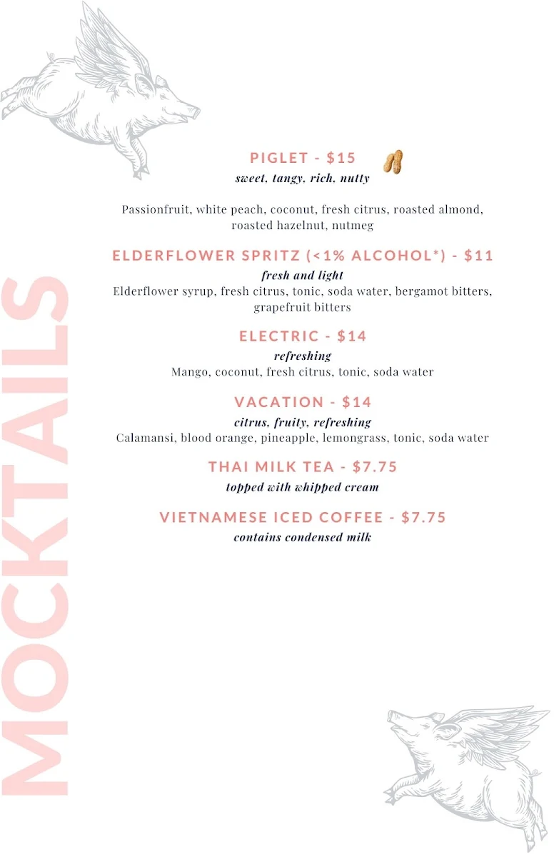 Menu, Electric Piggy Vỉa Hè