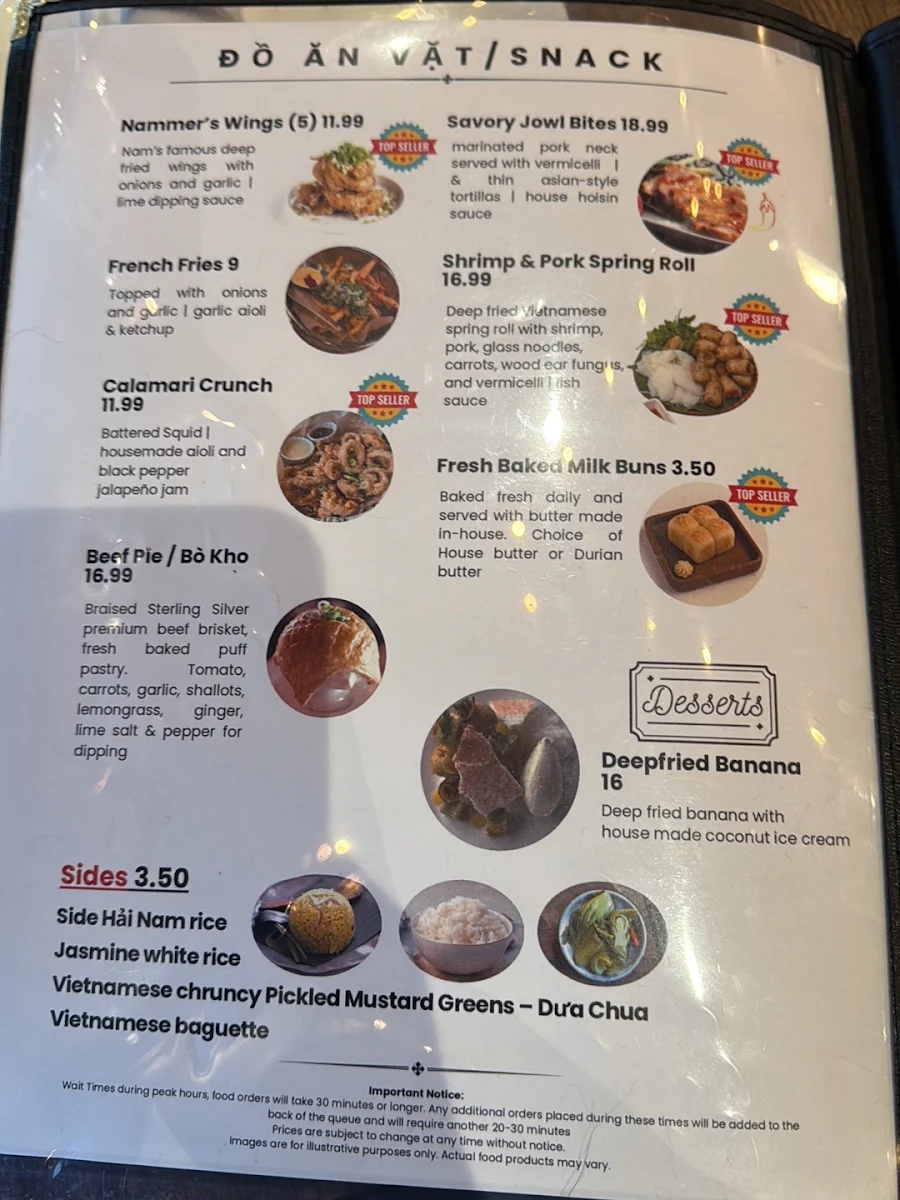 Menu, Electric Piggy Vỉa Hè