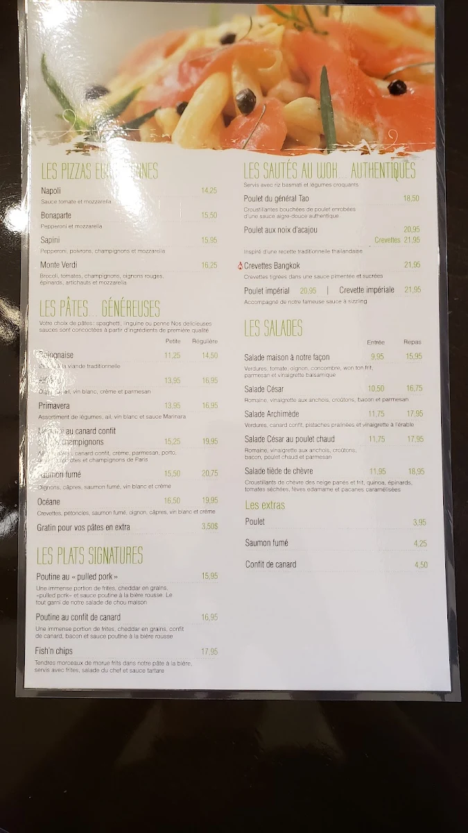 Menu, Pub St-Bernard