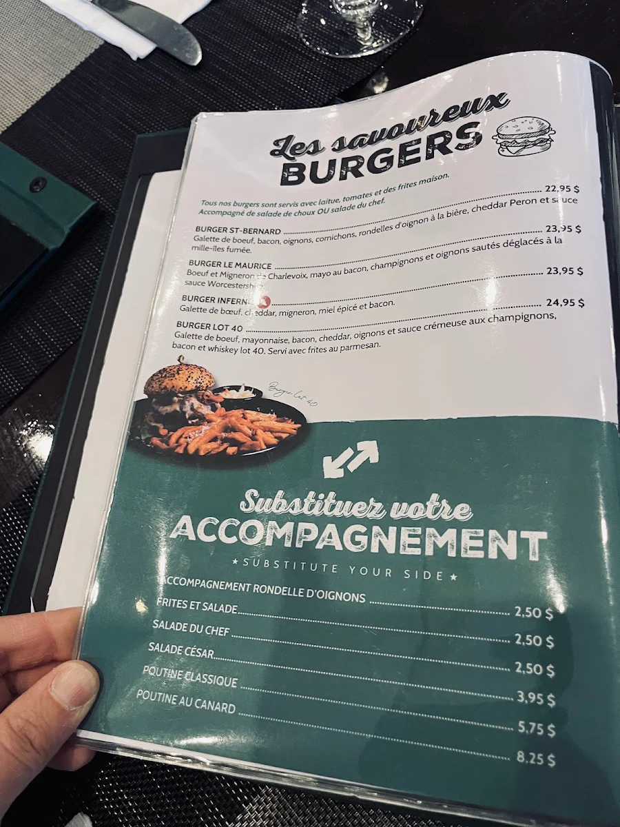 Menu, Pub St-Bernard