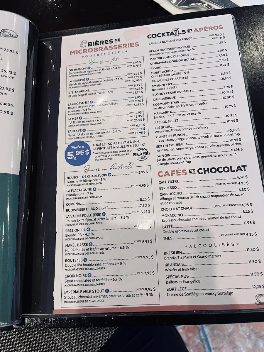 Menu, Pub St-Bernard
