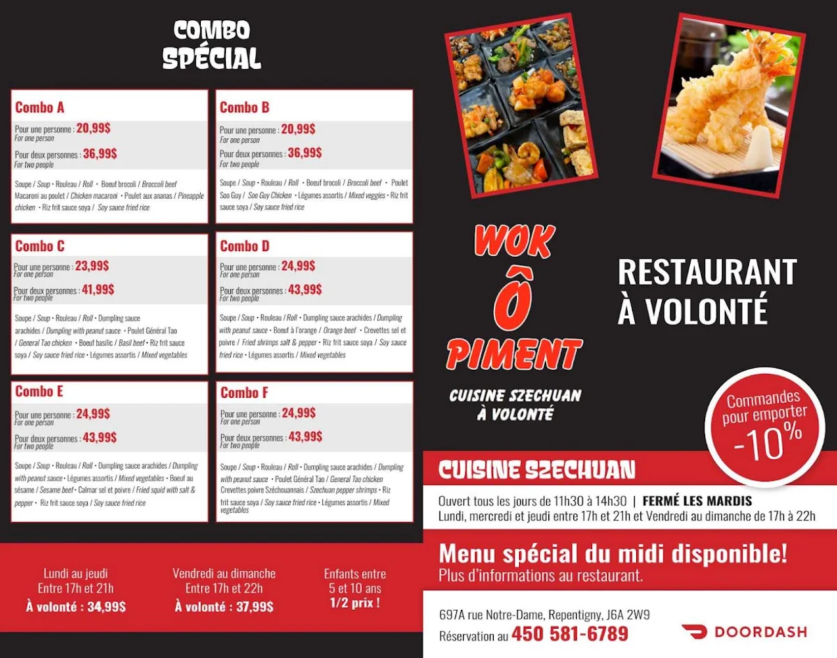 Menu, WOK Ô Piment