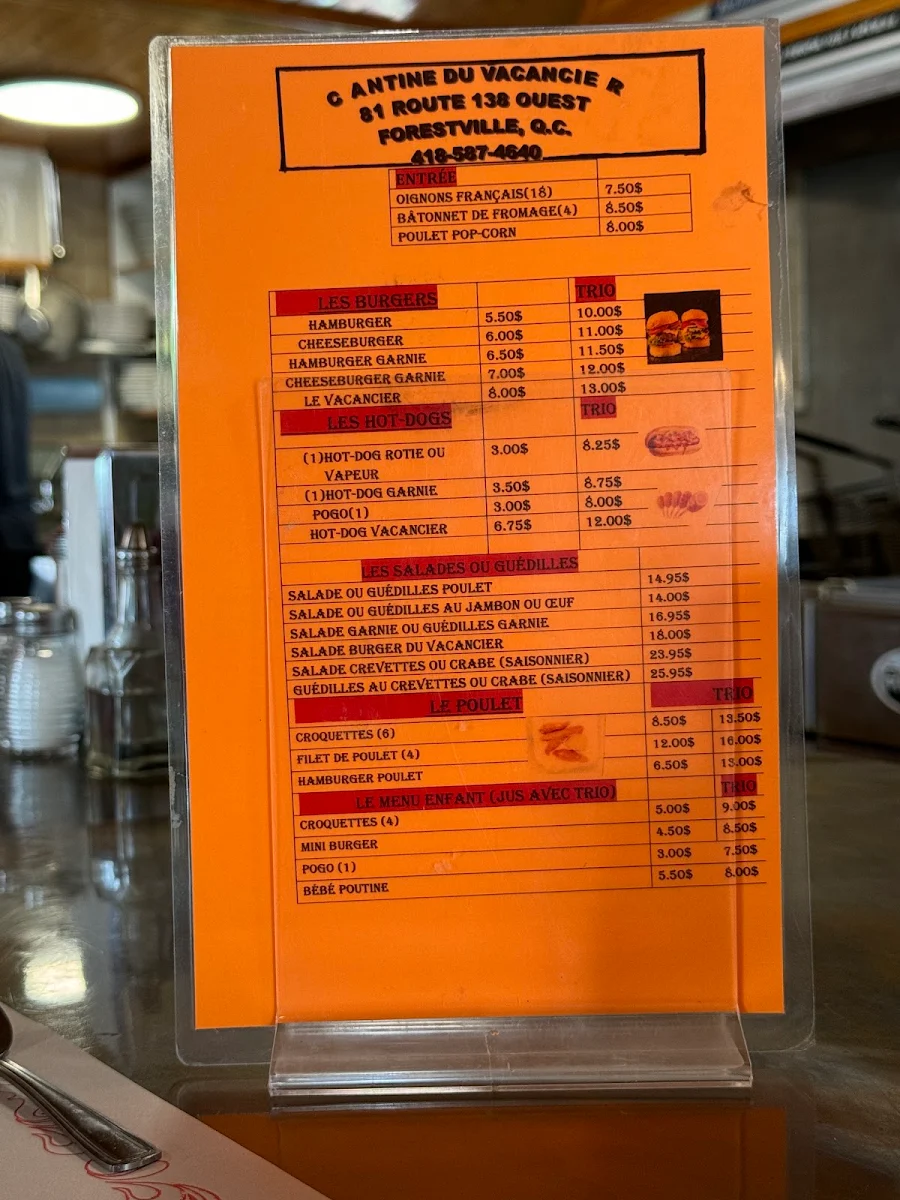 Menu, Cantine du Vacancier