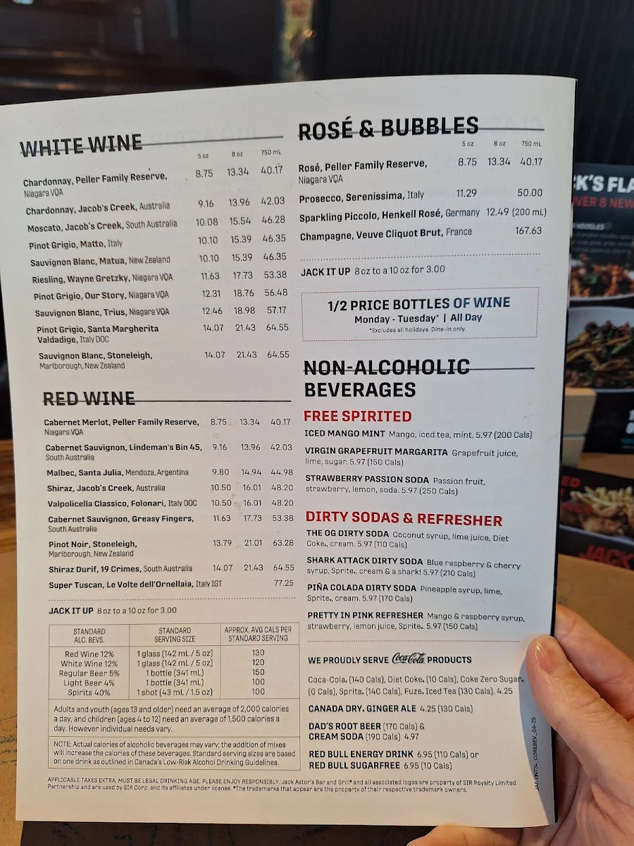 Menu, Jack's Hunt Club