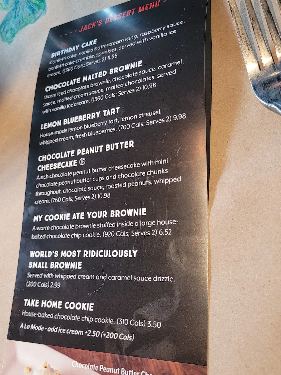 Menu, Jack's Hunt Club