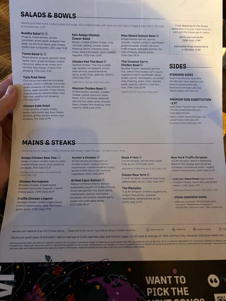 Menu, Jack's Hunt Club