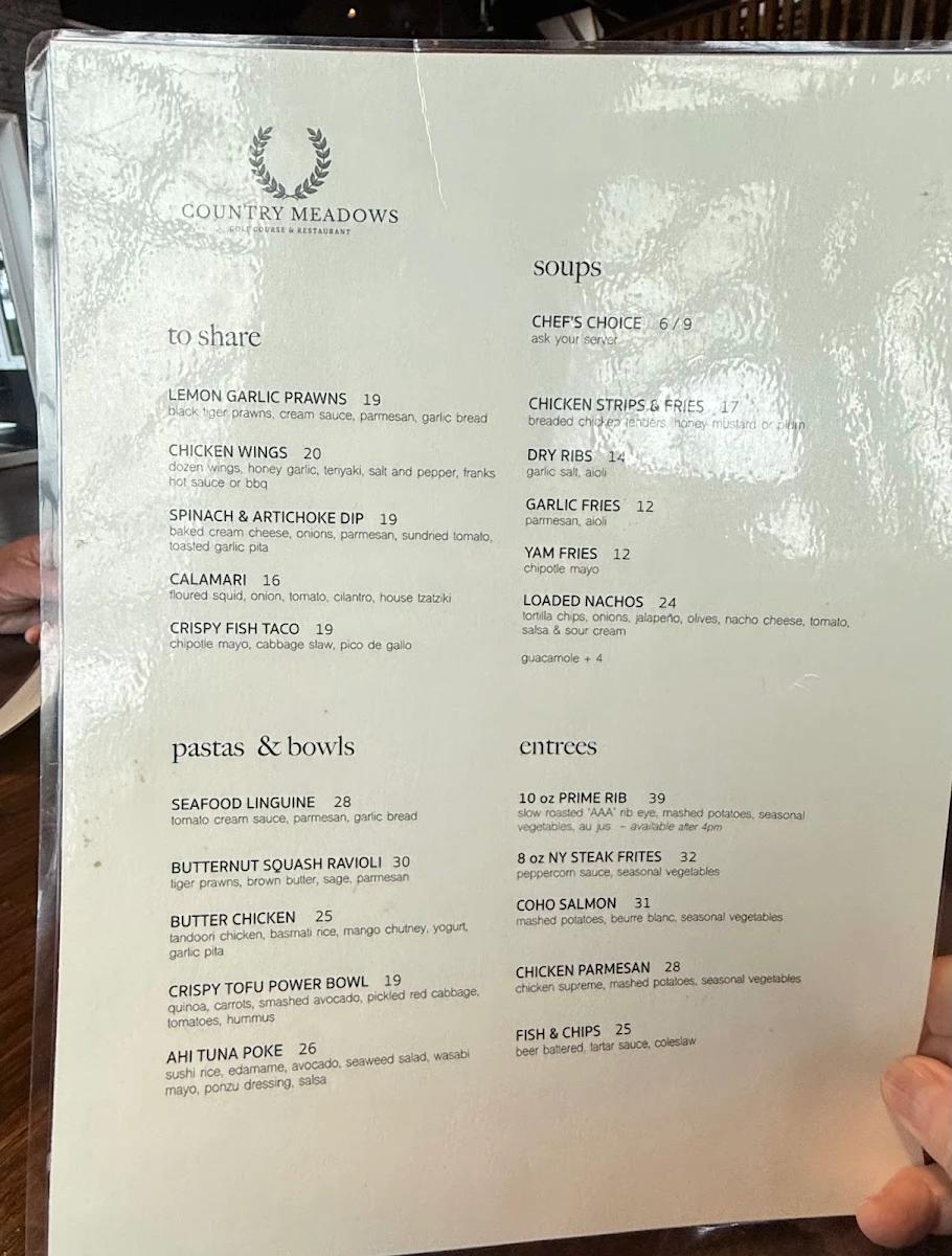 Menu, The Grille Restaurant