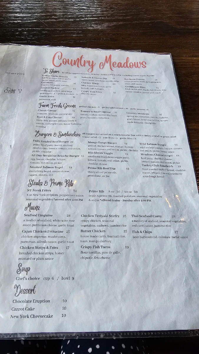 Menu, The Grille Restaurant