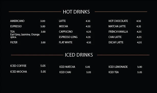 Menu, Dragon Café