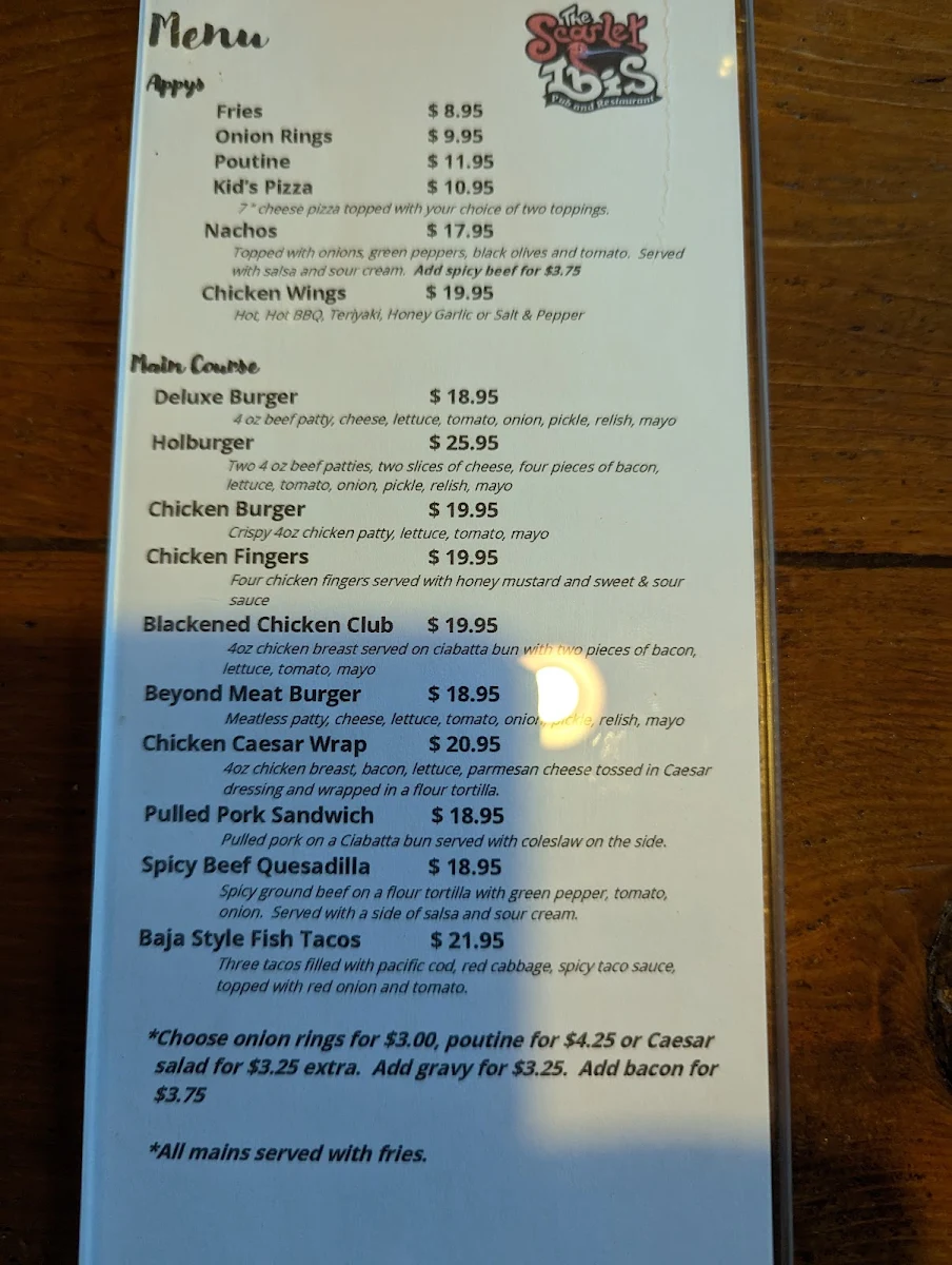 Menu, Scarlet Ibis Restaurant & Cabin Rentals