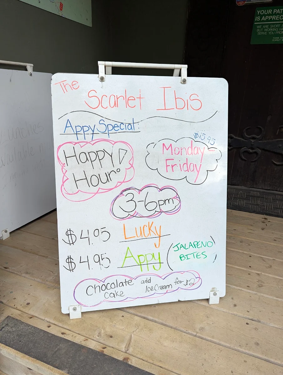 Menu, Scarlet Ibis Restaurant & Cabin Rentals