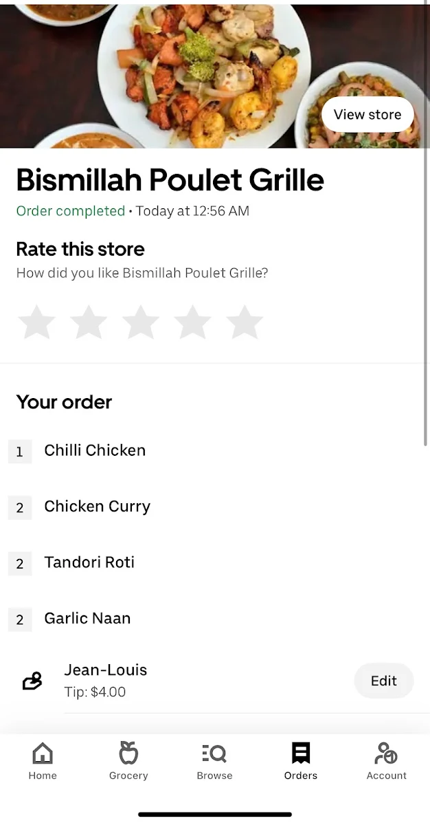 Menu, Bismillah Poulet Grillee Cuisine Indienne