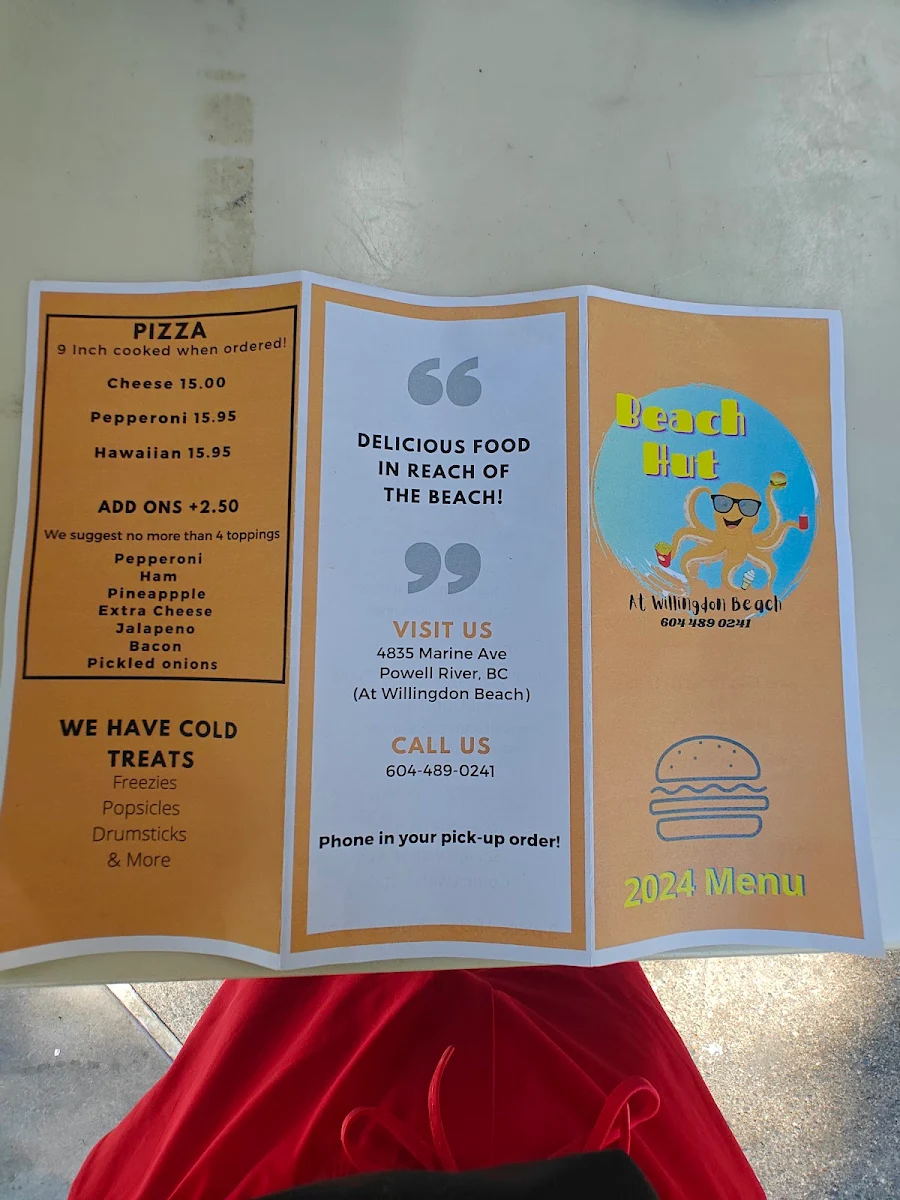 Menu, The Beach Hut