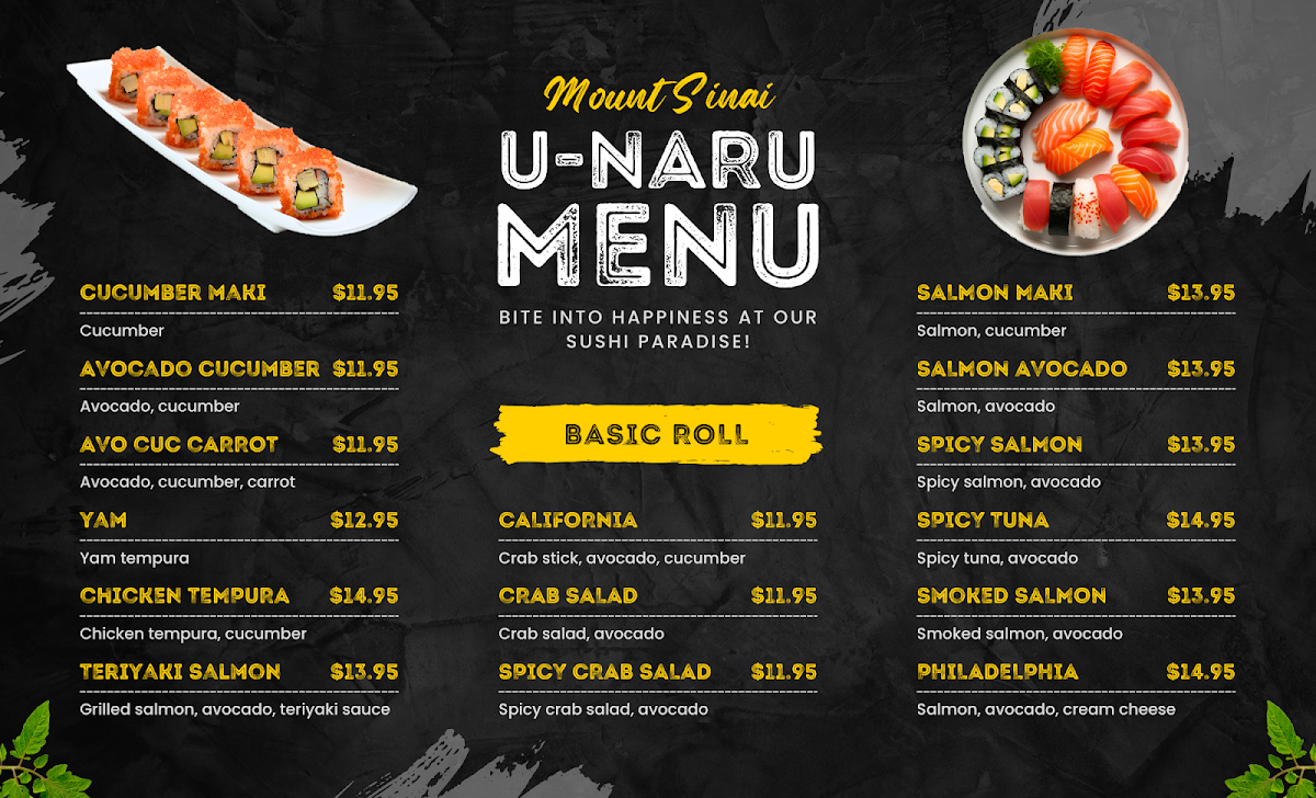 Menu, U-naru Sushi Mt Sinai Hospital