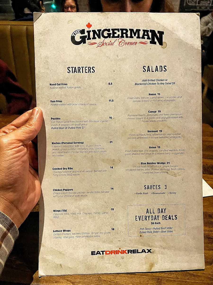 Menu, The Gingerman Social Eatery