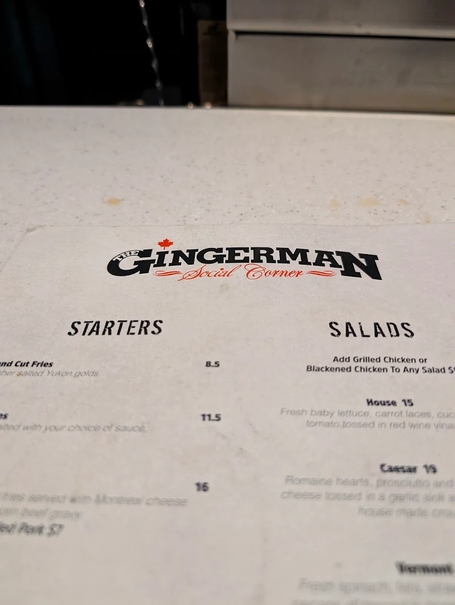 Menu, The Gingerman Social Eatery