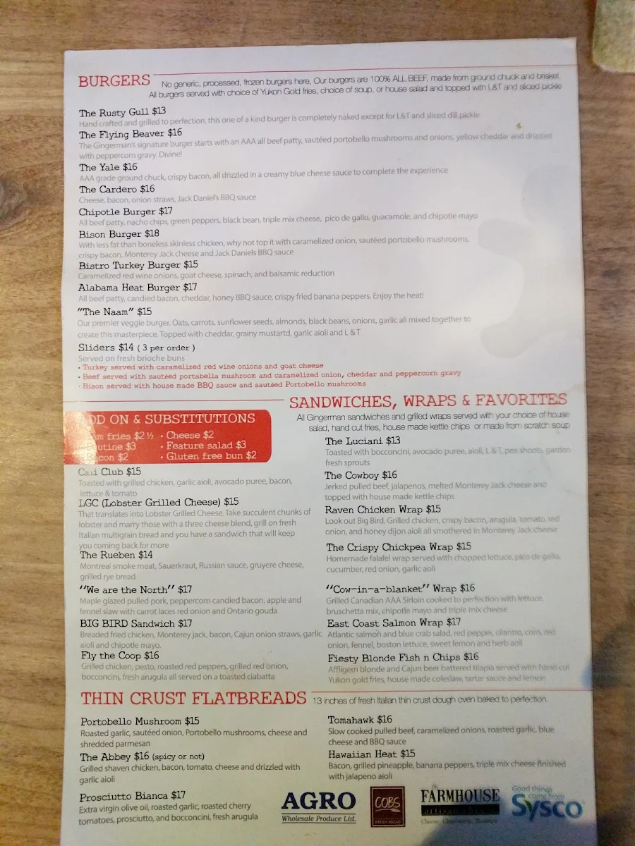 Menu, The Gingerman Social Eatery
