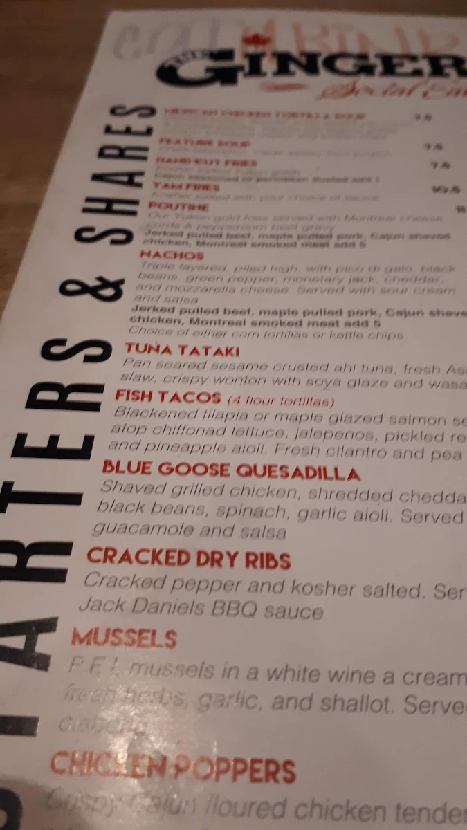 Menu, The Gingerman Social Eatery