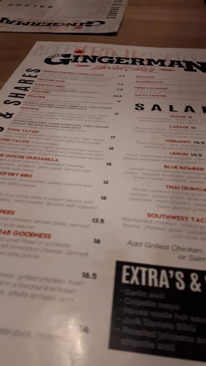 Menu, The Gingerman Social Eatery