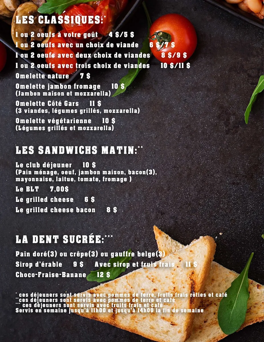 Menu, Restaurant Le 19e Trou