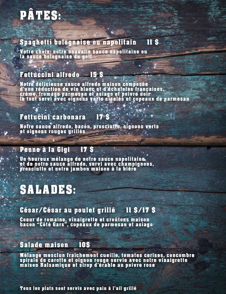 Menu, Restaurant Le 19e Trou